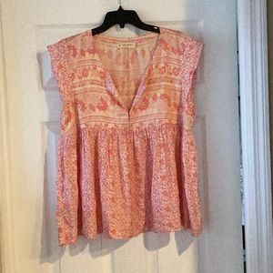 Lucky Brand Floral Short Sleeve Blouse, Size L